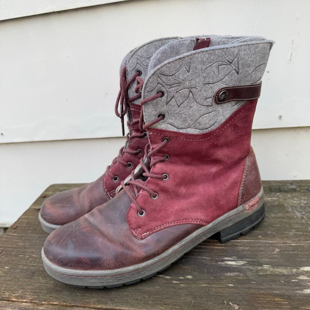 Jambu Hemlock Combat Boots Burgundy and Gray Leather Lace Up 9.5M - Picture 4 of 8